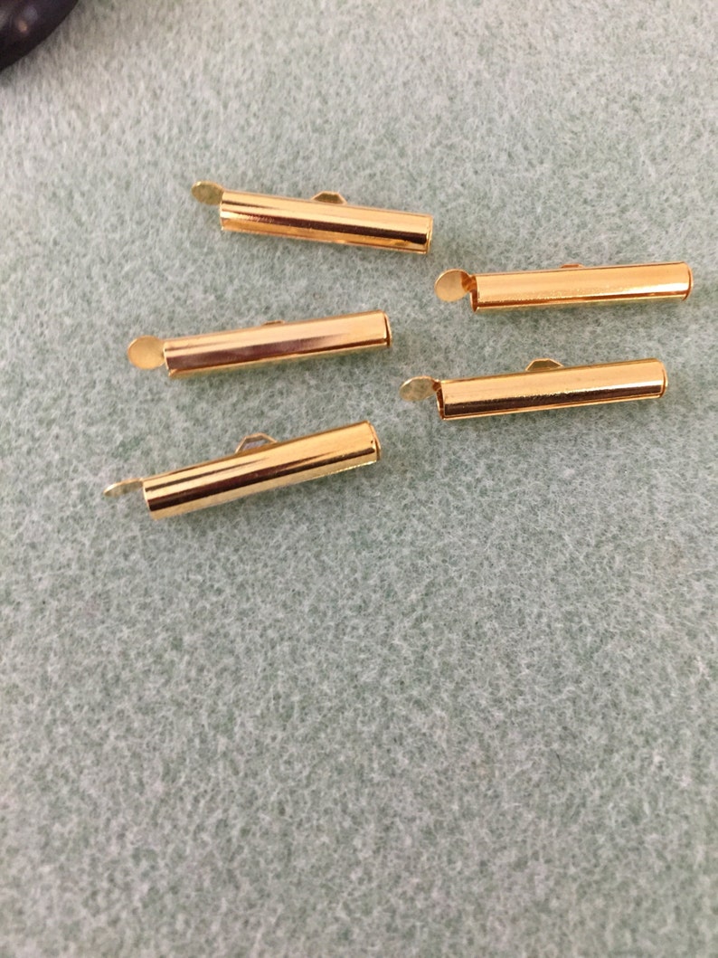 Gold Tube Clasps 10pcs Brass Slide on End Clasp Tubes Slider Etsy