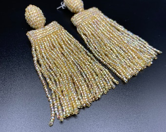 Crystal Shiney Champagne Colored Waterfall Fringe Earrings