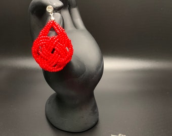 Ruby Red Knot Beaded Earrings