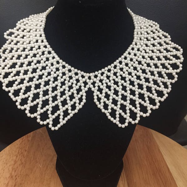 Cream Pearl beaded bib necklace