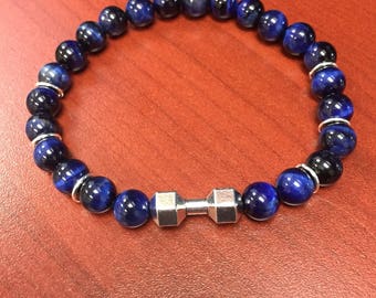 Blue tiger eye bracelet with silver accents