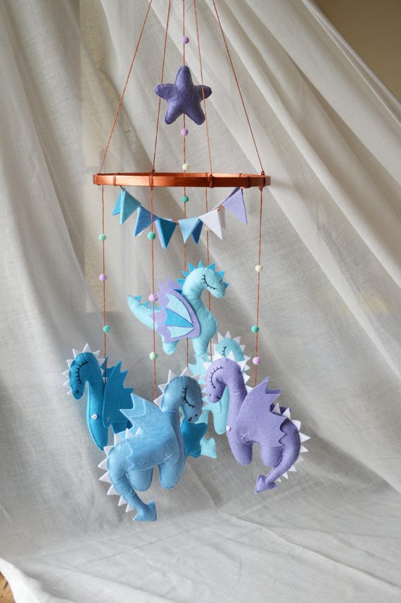 Dragons Blue Gold Baby Mobile Dragons Mobile Mother Of Dragons Etsy