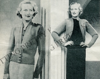Simple Staple 30s Knit Cardigan, Bust 40", Vintage Slim 1930s Sweater PDF Knitting Pattern
