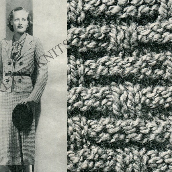 Ladies Knitted Skirt Suit with Jacket, A Suit For Every Occasion, B 38" W  28" H 40", Vintage Knitted Suit PDF Knitting Pattern