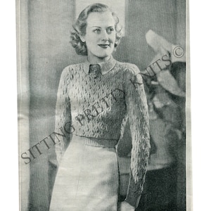 Lovely Leaf Pattern 1930s sweater knitting pattern pdf, size bust 32", vintage 30s