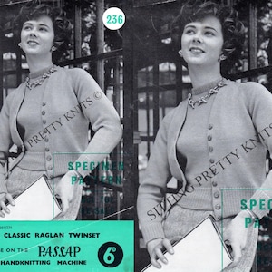 Vintage Passap Knitting Machine Pattern no. 236, Classic Raglan Twinset, 60s Knitted Twinset Pattern, Size 34&quot; - 38&quot; Bust, E-Book