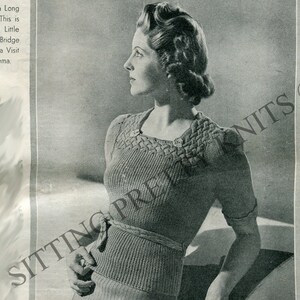 1930s Basket Weave Evening Top, with short sleeves and cuffs, Digital Knitting Pattern, Bust 36"