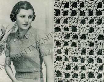 RARE Filet Crochet Lace 1930s Vintage Sweater Pattern, Bust 37", 30s Knitting Pattern Crochet Pattern PDF