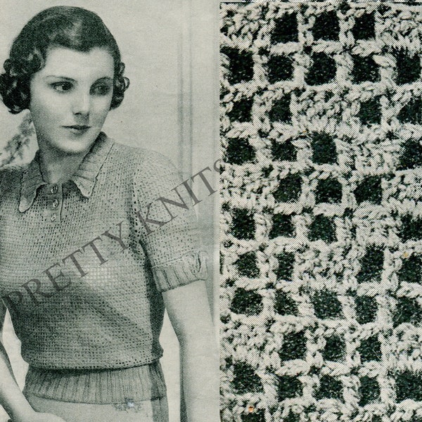 RARE Filet Crochet Lace 1930s Vintage Sweater Pattern, Bust 37", 30s Knitting Pattern Crochet Pattern PDF