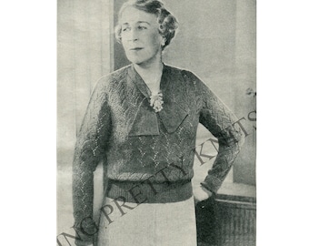 Bust 44", The Stay Young Twinset, 1930s sweater & cardigan knitting pattern pdf, vintage 30s