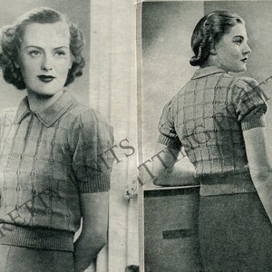 Charming Check Pattern Sweater, Bust 32", 1930s Vintage Sweater PDF Knitting Pattern
