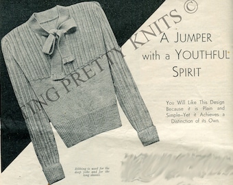 1930s Knitted Necktie Sweater Pattern, Bust 35" (PDF Pattern)