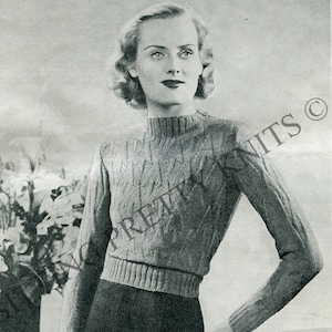 1930s Vintage Sweater Digital Knitting Pattern, Pretty in Pine Trees Pattern, Bust 32" - 34"