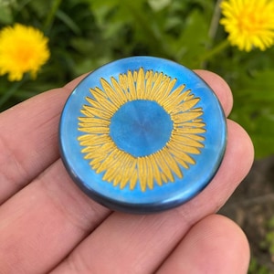 Titanium contact coin Ukrainian Wave Sunflower bloom, skill toy, Fidget stone, worry coin, pocket toy, one side engrave