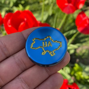 Titanium contact coin Ukrainian Wave, skill toy, Fidget stone, worry coin, pocket toy, one side engrave