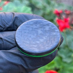 Сontact coin BLACKOUT carbon fiber edition, green glow skill toy, glowing fidget toy, worry coin, worry stone, gift for friend.