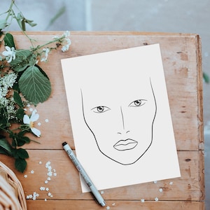 Face Chart For MakeUp Practice. Printable Make up Artist Practice Sheets. Digital Instant Download Blank Face Template / Make Up Chart