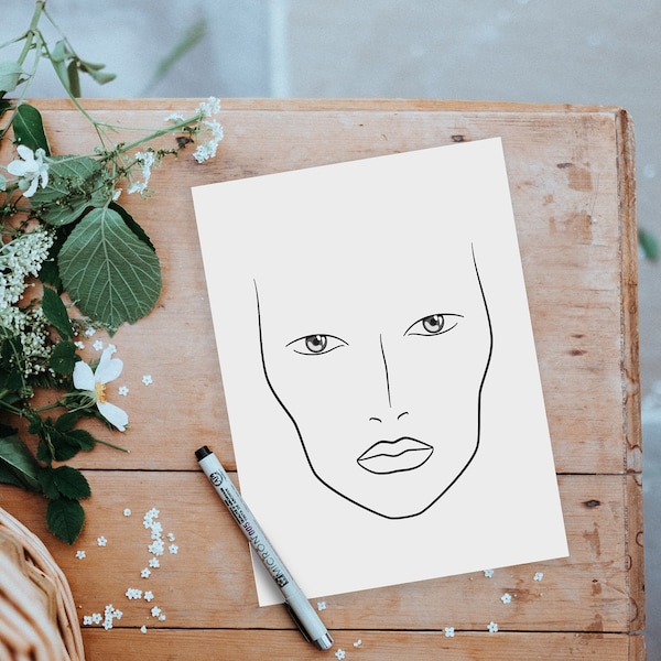 Tableau des visages pour la pratique du maquillage. Feuilles de pratique de maquillage imprimables. Modèle de visage vierge en téléchargement instantané numérique / tableau de maquillage