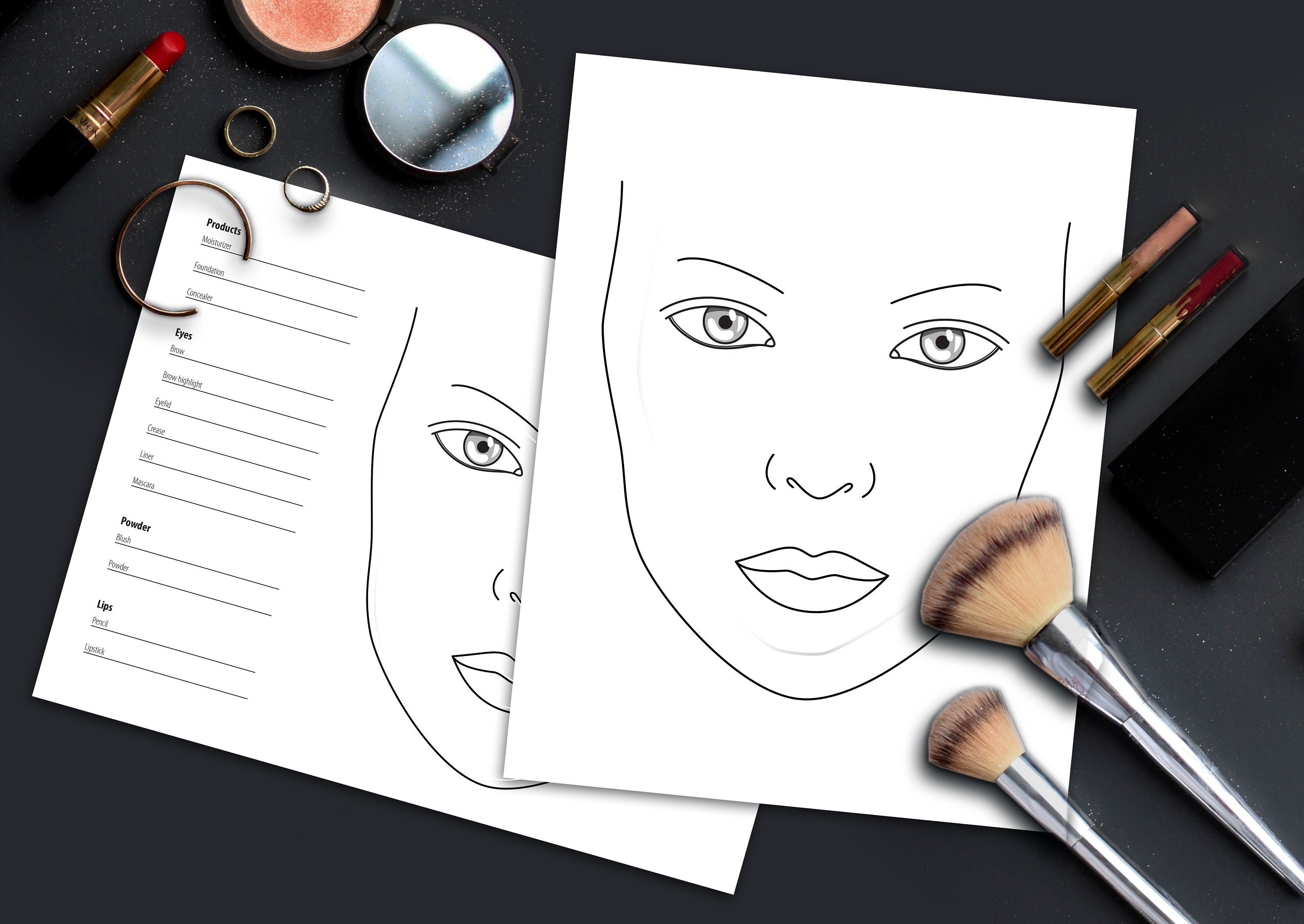 Plantillas faciales A4 para maquillaje, belleza, arte de gráfico facial, 30  hojas de papel