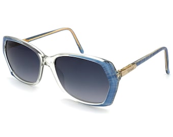 Vintage Versace-zonnebril: blauw kristallen montuur, Italiaanse designer tinten jaren 70