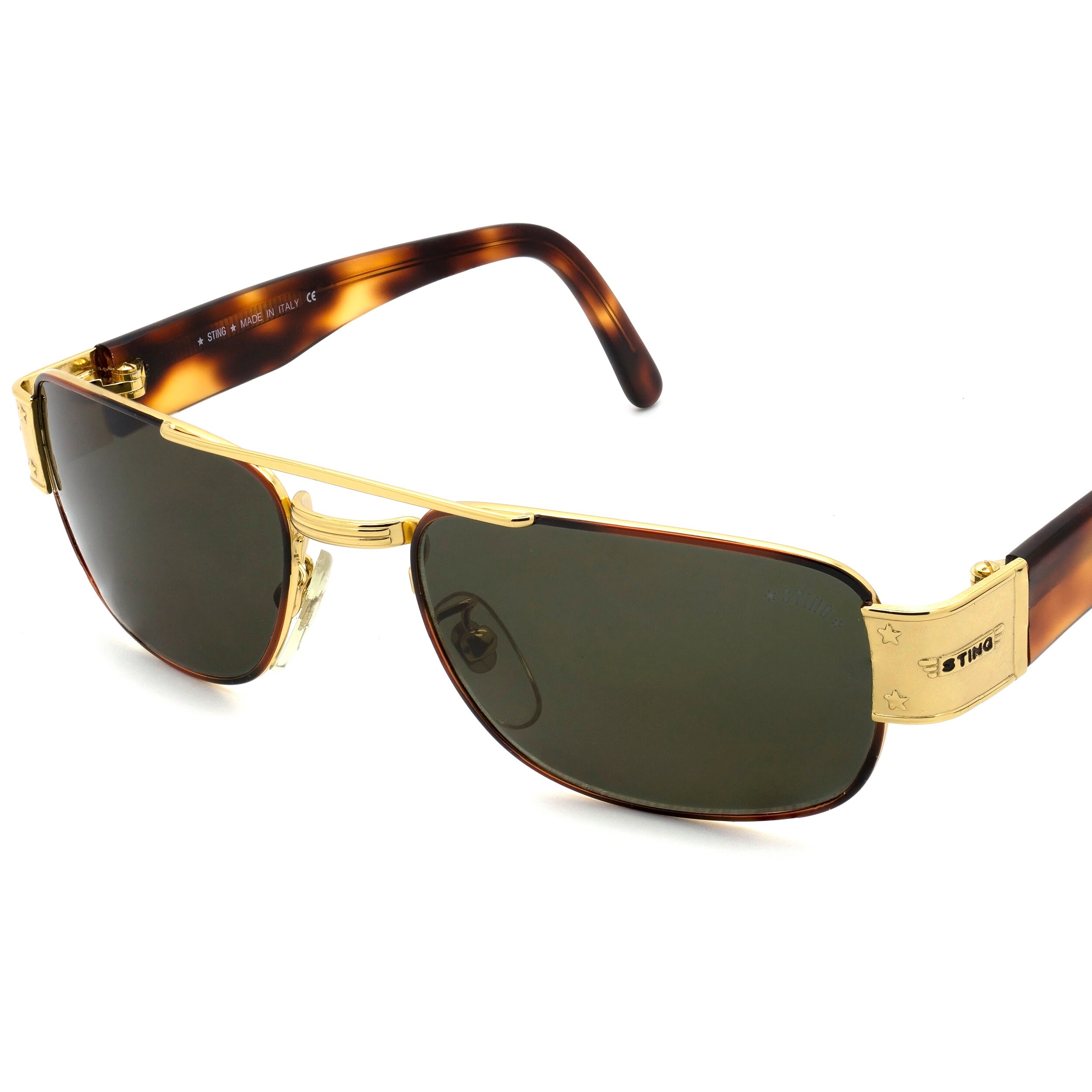Vintage Sting Aviator Sunglasses: Gold Tortoise Frame, 1980s  display picture 2