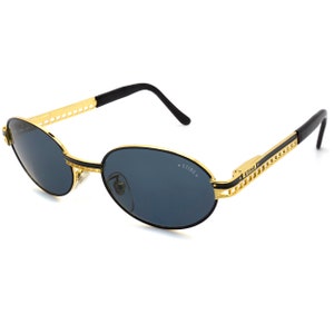 Vintage Sting Sunglasses: 90s Oval Gold/Black Rim, Made in Italy