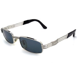 Lozza rectangular vintage sunglasses 80s, made in Italy. Silver metal sunglasses for men and women