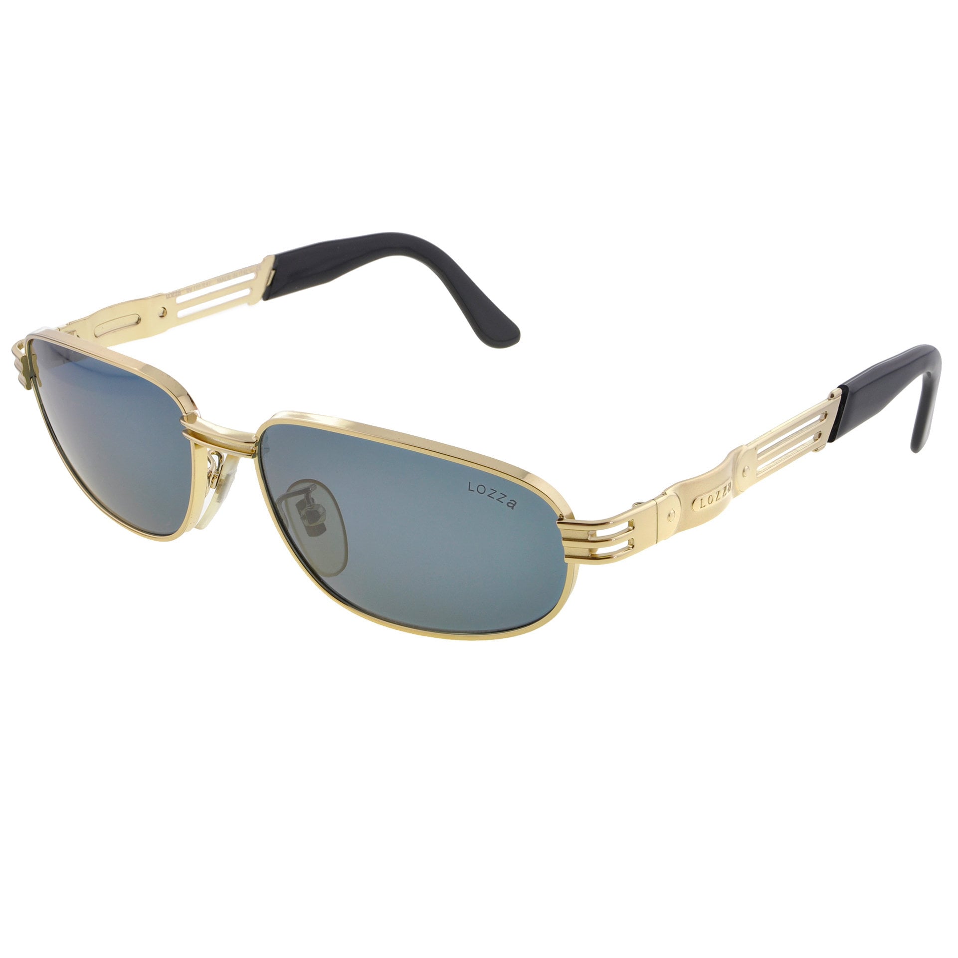 Lozza Vintage Sunglasses 80s: Gold Metal Rectangular Frames 
