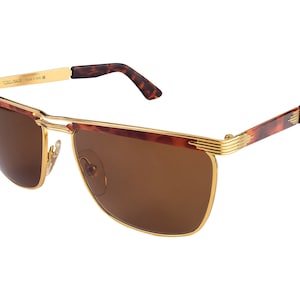 Double browbar vintage sunglasses by Tullio Abbate, made in Italy. Gold tortoise vintage shades for men and women