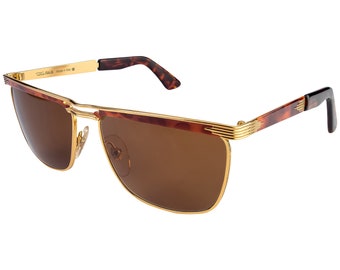 Double browbar vintage sunglasses by Tullio Abbate, made in Italy. Gold tortoise vintage shades for men and women