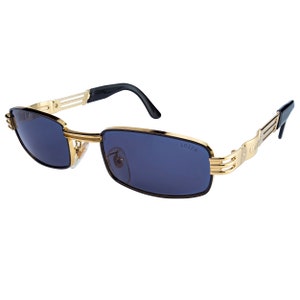 Vintage Sunglasses 80s by Lozza, made in Italy. Gold/Black rectangular sunglasses, mint condition