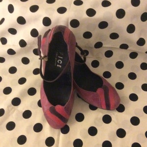 Vintage Real Leather Mary Jane Heels Purple & Dark Pink stripes