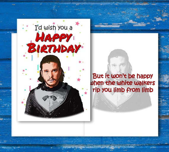 Jon Snow Birthday Card Game Of Thrones Birthday Card White Etsy