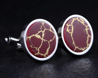 Stone Cufflinks, Red & Gold, Gifts For Men, Gifts for Him, Wedding Gifts, Corporate Gifts