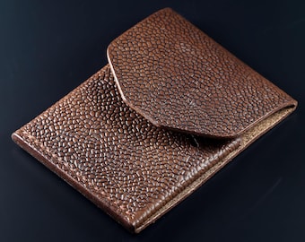Horween Pebbled Leather Slim Flap Wallet, Card Holder, Minimal Wallet, Handmade in Ireland