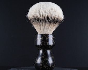 Shaving Brush - Black & Gold Stone and Resin - 24mm Knot