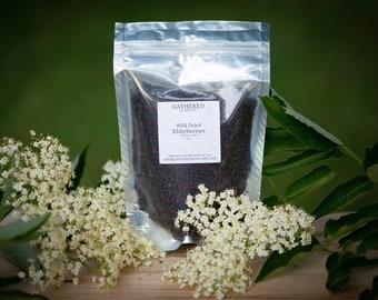 Elderberries, dried - Wild foraged dried elderberries, 4oz or 6oz, Sambucus nigra