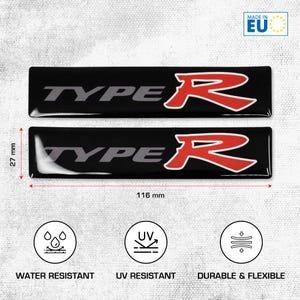 Civic Type R Sticker Pack – 3D Domed Type R Badge, Type R Emblem Car Sticker, Silicone Sticker Set