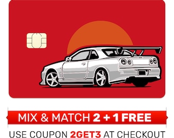 Skin pour carte de crédit voiture de sport GTR34 : sticker JDM Tuning