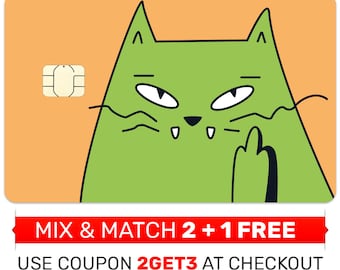 Credit Card Skin, Sticker, Cover - Funny Cat Flipping Finger Grumpy, Debit Card Cover, Credit Card Sticker