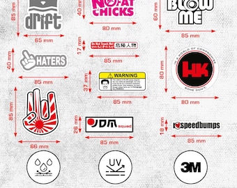 JDM Vinyl Sticker Pack – 10 Matte Laminated 3M Car Stickers – Waterproof & Fade-Resistant Tuning Decals