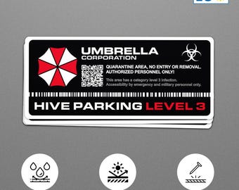 3 Umbrella Corporation Stickers Pack HIVE PARKING LEVEL 3 - UmbrellaCorporation, Water Proof, Car Sticker, Laptop Sticker, Indoor & Outdoor