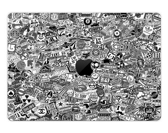 MacBook Pro Air Laptop Skin Wrap Cover - Noir et blanc Sticker Bomb, Stickerbomb monochrome