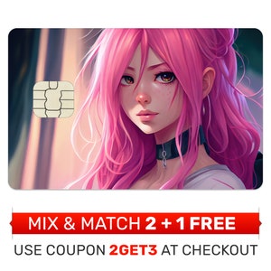 Piel de tarjeta de crédito, pegatina, cubierta - Cubierta de pegatina de tarjeta de chica anime, cubierta de tarjeta de débito, pegatina de tarjeta de crédito divertida