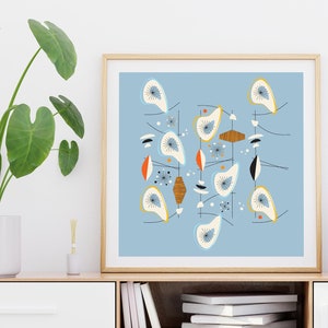 Retro Mid-Century Modern Wall Print, Vintage Modern, Atomic Art, Danish Modern, 1950s, 1960s, Colorful Art, Blue Wall Art, Large Art