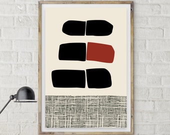 Mid-Century Modern Wall Prints, Earth Tones, Abstract, Vintage Modern, Eames Style, Danish Modern, Midcentury Art, 1950s