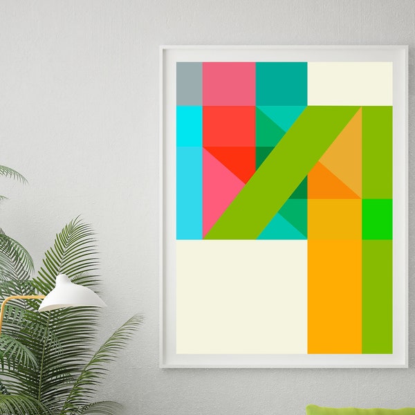 Contemporary Abstract Print in Fresh Colors / Bold Modern Wall Art Room Decor, Large size Geometric Giclee Art Print