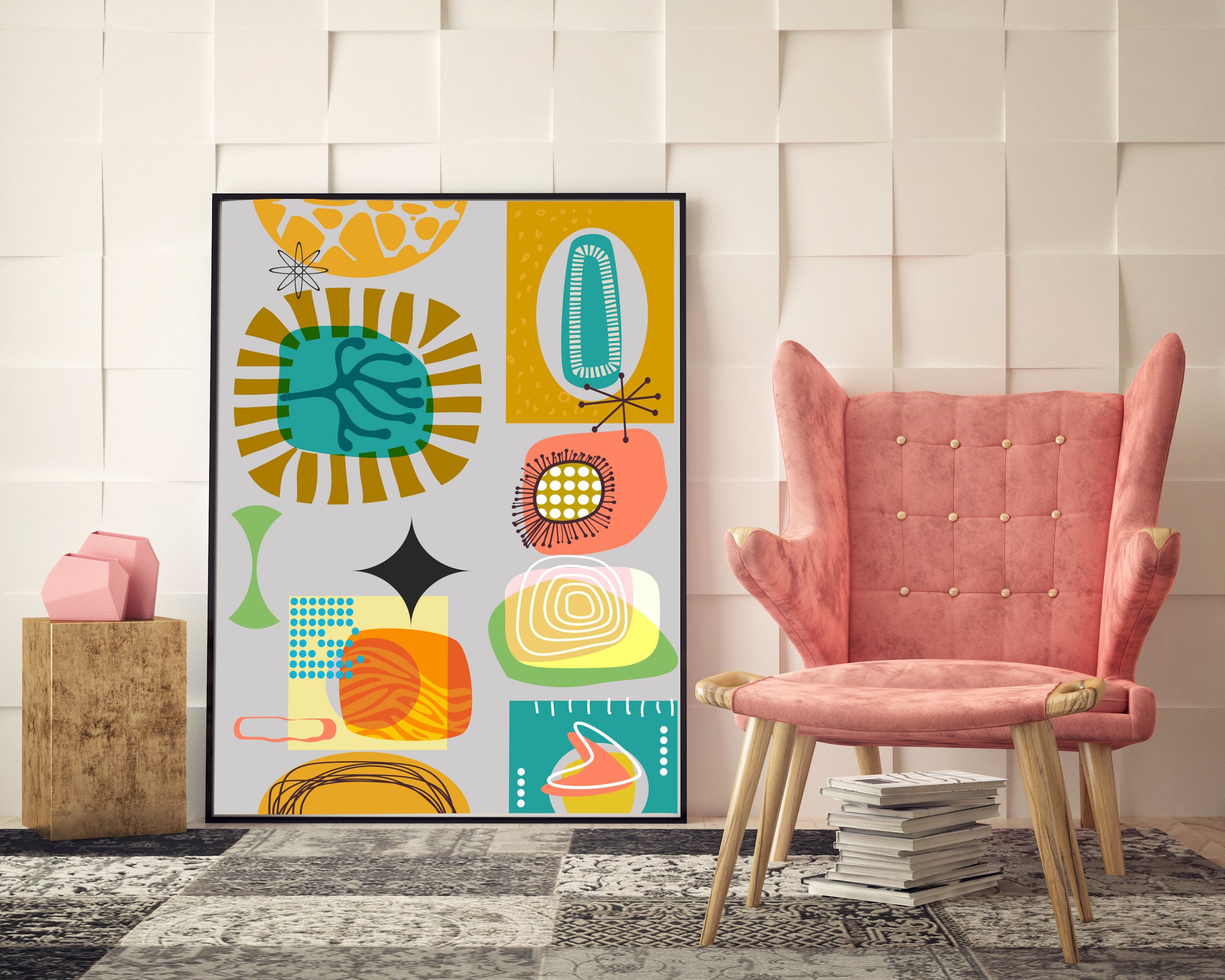 Abstract Midcentury Modern Wall Prints Colorful Midcentury Etsy