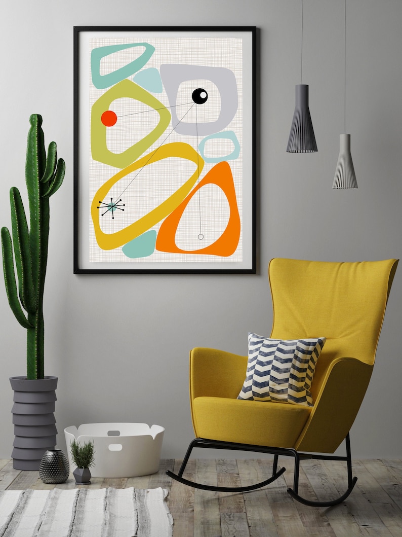 Mid-Century Modern Atomic Wall Art Abstract Colorful Mid | Etsy