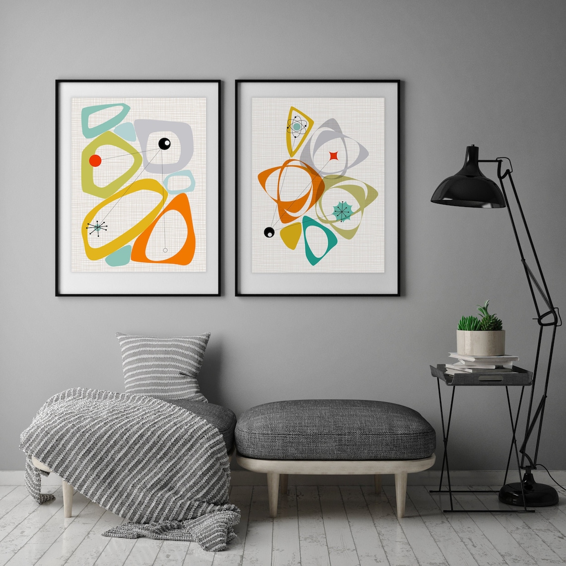 Midcentury Modern Atomic Wall Art Abstract Colorful Mid Etsy